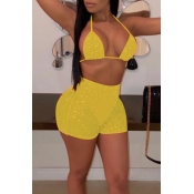 Lovely Yellow Dots Printed Two-piece Swimwear (No 