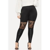 Lovely Plus-size Patchwork Black Pants