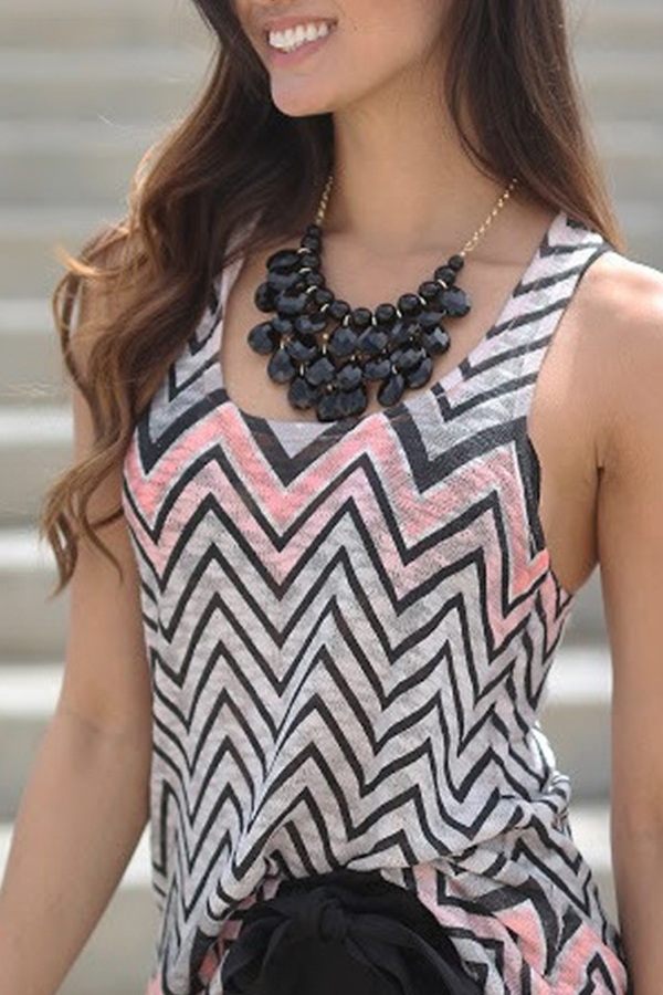 Lovely Leisure Geometric Printed Grey Tank Top