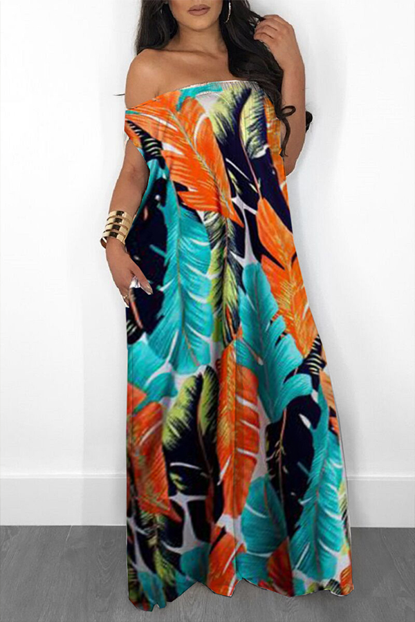 Lovely Stylish Off The Shoulder Printed Loose One-piece Jumpsuit