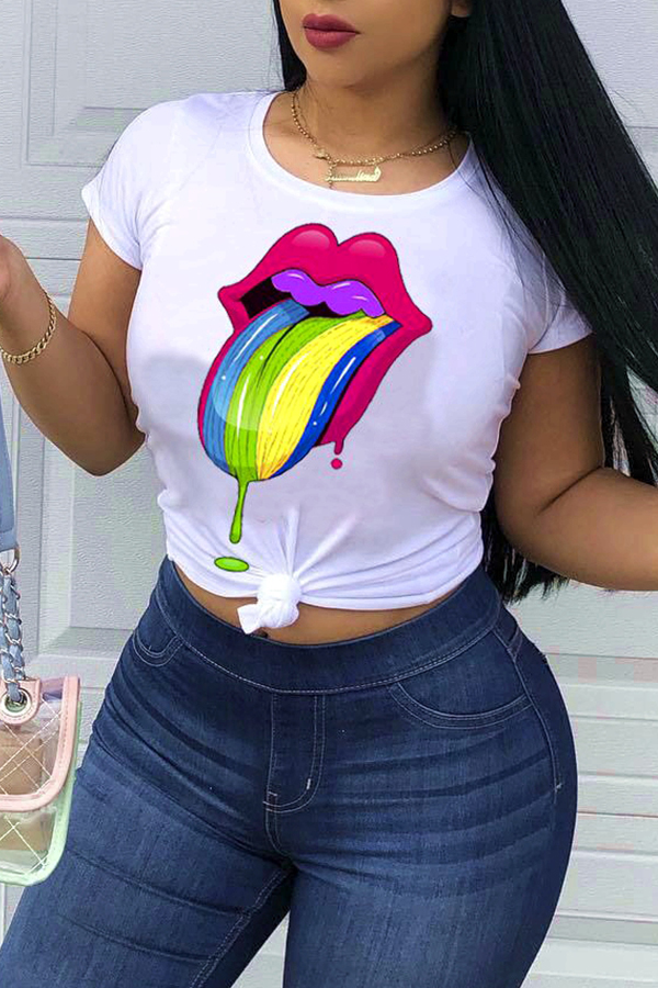 Lovely Casual O Neck Printed White T-shirt