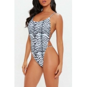 Lovely Printed Backless Black-white One-piece Swim
