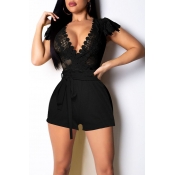 Lovely Sexy Perspective Black One-piece Romper(Wit