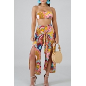 Lovely Casual Side Slit Multicolor Two-piece Pants
