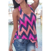Lovely Leisure Geometric Printed Red Tank Top