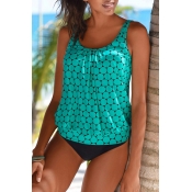 Lovely Leisure Printed Light Green Two-piece Swimw