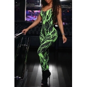 Lovely Casual Printed Green Skinny One-piece Jumps