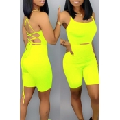 Lovely Sexy Lace-up Hollow-out Yellow One-piece Ro