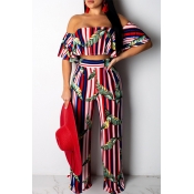 Lovely Off The Shoulder Printed Two-piece Pants S