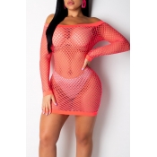 Lovely Sexy Hollow-out Pink Mini Dress(Without Und