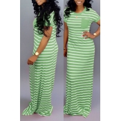 Lovely Casual Striped Green Floor Length Maxi Dres