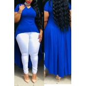 LW Casual O Neck Asymmetrical Blue T-shirt
