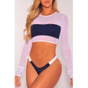 Lovely See-Though Patchwork White Two-piece Swimwe
