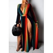 Lovely Sexy Striped Multicolor Ankle Length Dress