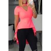 Lovely Casual Asymmetrical Pink T-shirt