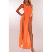 Lovely Sexy Orange See-through High Split Cover-up