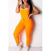 Lovely Leisure Hollow-out Orange Two-piece Pants S