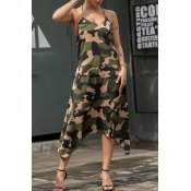 Lovely Casual Halter Neck Camouflage Printed Asymm