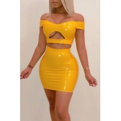 Lovely Sexy Off The Shoulder Hollow-out Yellow Two