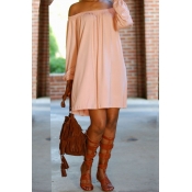 Lovely Casual Off The Shoulder Pink Mini A Line Dr