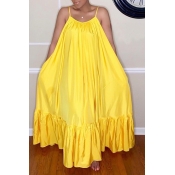 Lovely Bohemia Spaghetti Strap V Neck Yellow Ankle