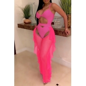 Lovely Sexy Hollow-out See-though Pink Two-piece P