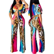 Lovely Casual Leopard Printed Two-piece Pants Set
