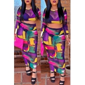 Lovely Sexy Printed See-though Purple Two-piece Sk