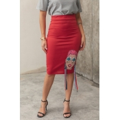 Lovely [Presale]Stylish High Waist Printed Red Kne