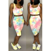 Lovely Leisure Tie-dye Pink Two-piece Shorts Set