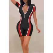 Lovely Casual Patchwork Black One-piece Romper