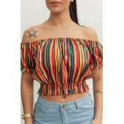 Lovely Trendy Off The Shoulder Striped Blouse