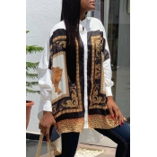 Lovely Trendy Turndown Collar Totem Printed White 