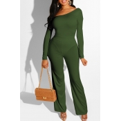 Lovely Casual One Shoulder Army Green One-piece Ju