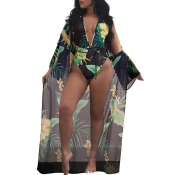 Lovely Chic Floral Printed Black Cover-up(Without 