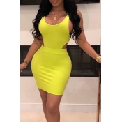 Lovely Sexy Hollow-out Yellow Two-piece Skirt Set