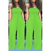 Lovely Casual Off The Shoulder Green One-piece Jum