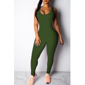 Lovely Casual Hollow-out Army Green One-piece Jump