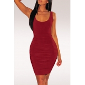 Lovely Sexy Backless Wine Red Knee Length A Line D