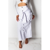 Lovely Casual Pocket Decoration White Denim Ankle 