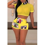 Lovely Sexy Printed See-through Yellow Two-piece S
