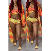 Lovely Printed Hollow-out Orange Three-piece Swimw