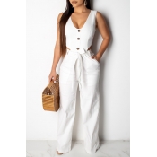 Lovely Casual V Neck Hollow-out White One-piece Ju