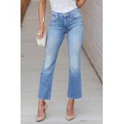 Lovely Chic Raw Edge Baby Blue Flare Jeans