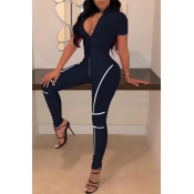 Lovely Casual Zipper Design Dark Blue One-piece Ju