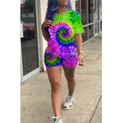 Lovely Casual O Neck Printed Green Two-piece Short