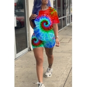 Lovely Casual O Neck Printed Red Two-piece Shorts 