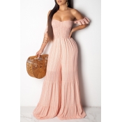 Lovely Sweet Off The Shoulder Light Pink One-piece