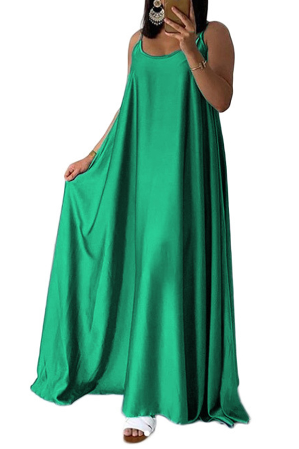 Lovely Casual U Neck Green Ankle Length Dress