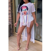 Lovely Stylish Hooded Collar Asymmetrical White Ho